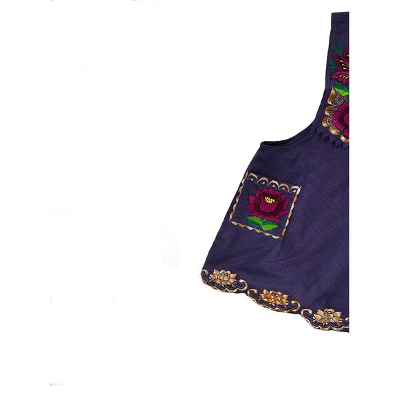 Purple Mexican Embroidered Apron – Standard Kitchen Apron Floral Embroidery - Picture 6 of 8